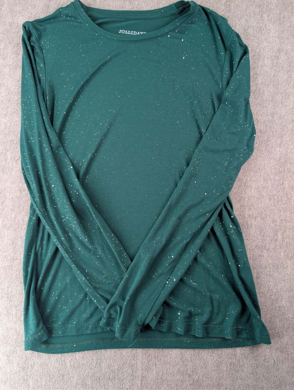 Jollidays Women's XS Forest Green Speckled Long Sleeve Crewneck Top